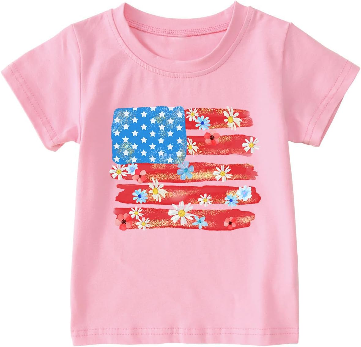 Toddler 4th of July Shirts Kids American Flag T-Shirts Girls Patriotic Independence Day Memorial Day Tops 2-7 Years