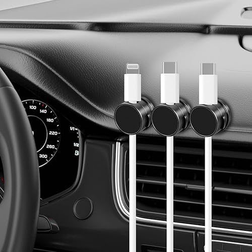 Miniatura 6 de Paquete de 9 organizadores de cables magnéticos giratorios, gestión de cables de teléfono, soporte de cables de carga de escritorio, clips adhesivos