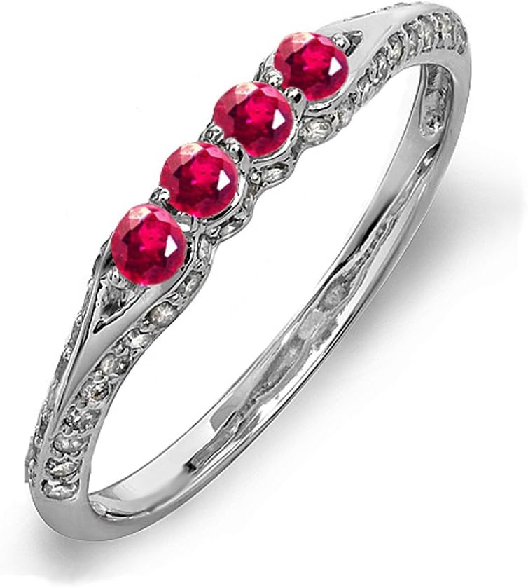 Dazzlingrock Collection IGI Certified 18K Round Ruby And White Diamond Women Anniversary Wedding Band Stackable Ring, Solid White Gold
