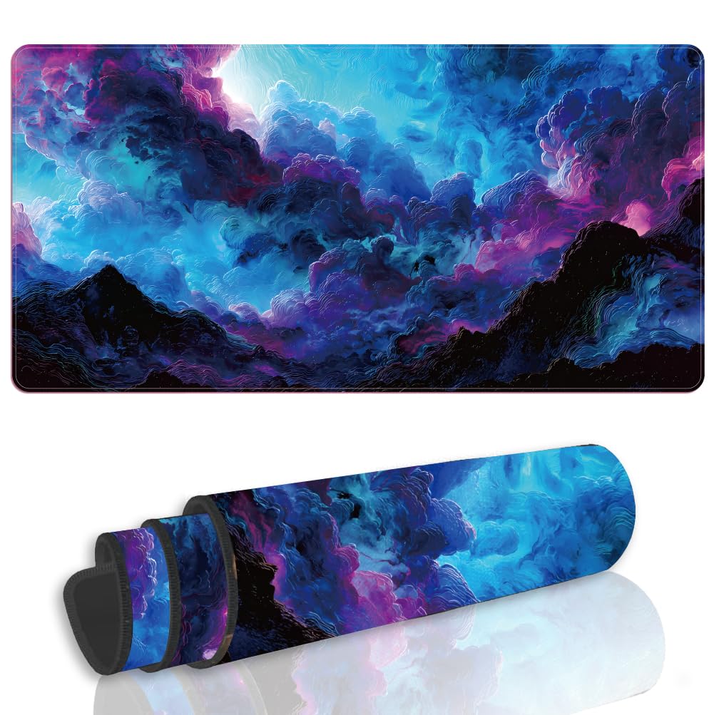 WEBEEDY Abstract Cloud Large Gaming Mouse Pad for Desk, Aesthetic Long Mousepad Keyboard Mat with Non-Slip Base & Stitched Edge for PC Computer Laptop Work Home Office Decor, 80x40 cm