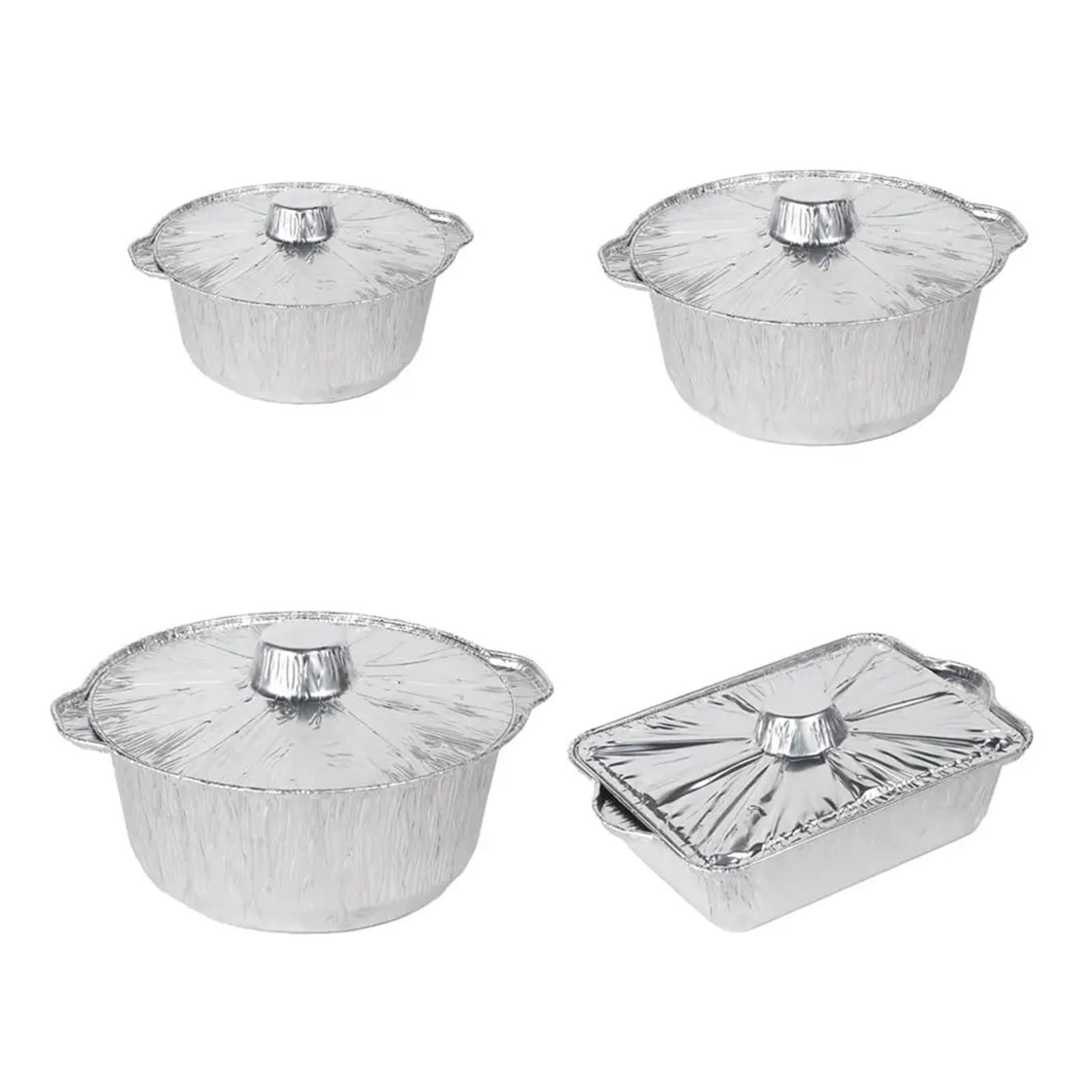 Pentole rotonde in alluminio da 10 pezzi con coperchi Per Cucina | Teglie da forno in alluminio monouso for friggitrice ad aria, for picnic all'aperto(Square 24cm)