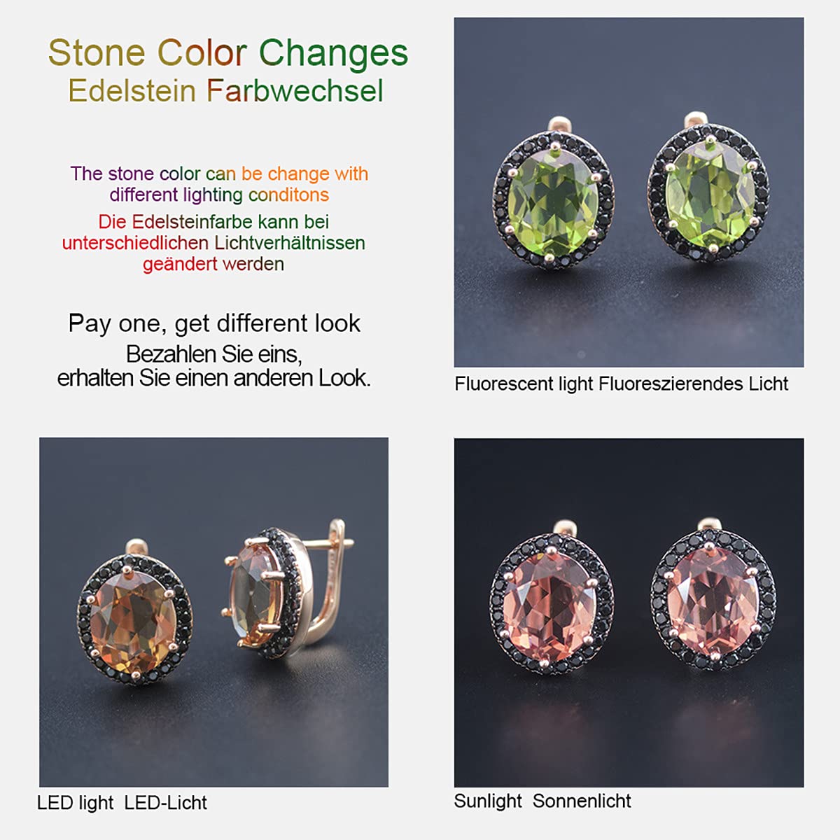 Pendientes de plata de ley 925 chapados en oro rosa de 10 quilates con cambio de color de Sultanit, joyería fina para mujeres y novias