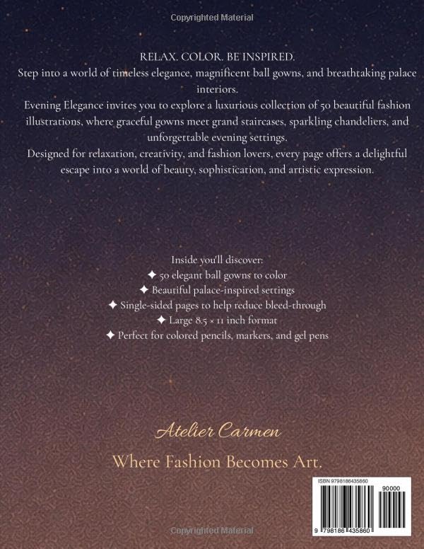 Fashion Coloring Book for Adults: Evening Elegance: A Luxury Collection of Ball Gowns and Fashion Illustrations to Color (Atelier Carmen – Fashion Coloring Collection) image 3