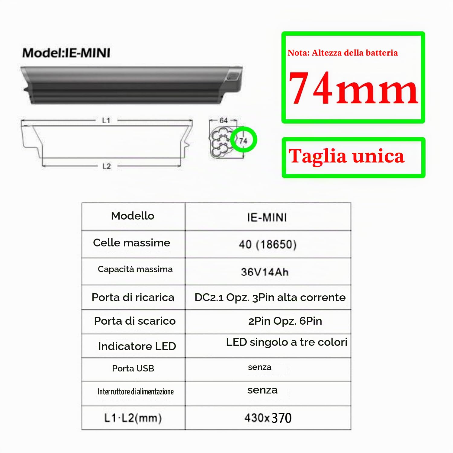 36V 14Ah 504Wh Reention EEL MINI Ebike Batteria Compatibile Bicicletta Batterie Al Litio Rimovibili