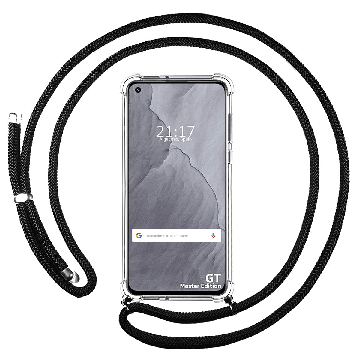Tumundosmartphone Przezroczyste etui z zawieszką do Realme GT Master Edition z czarnym sznurkiem