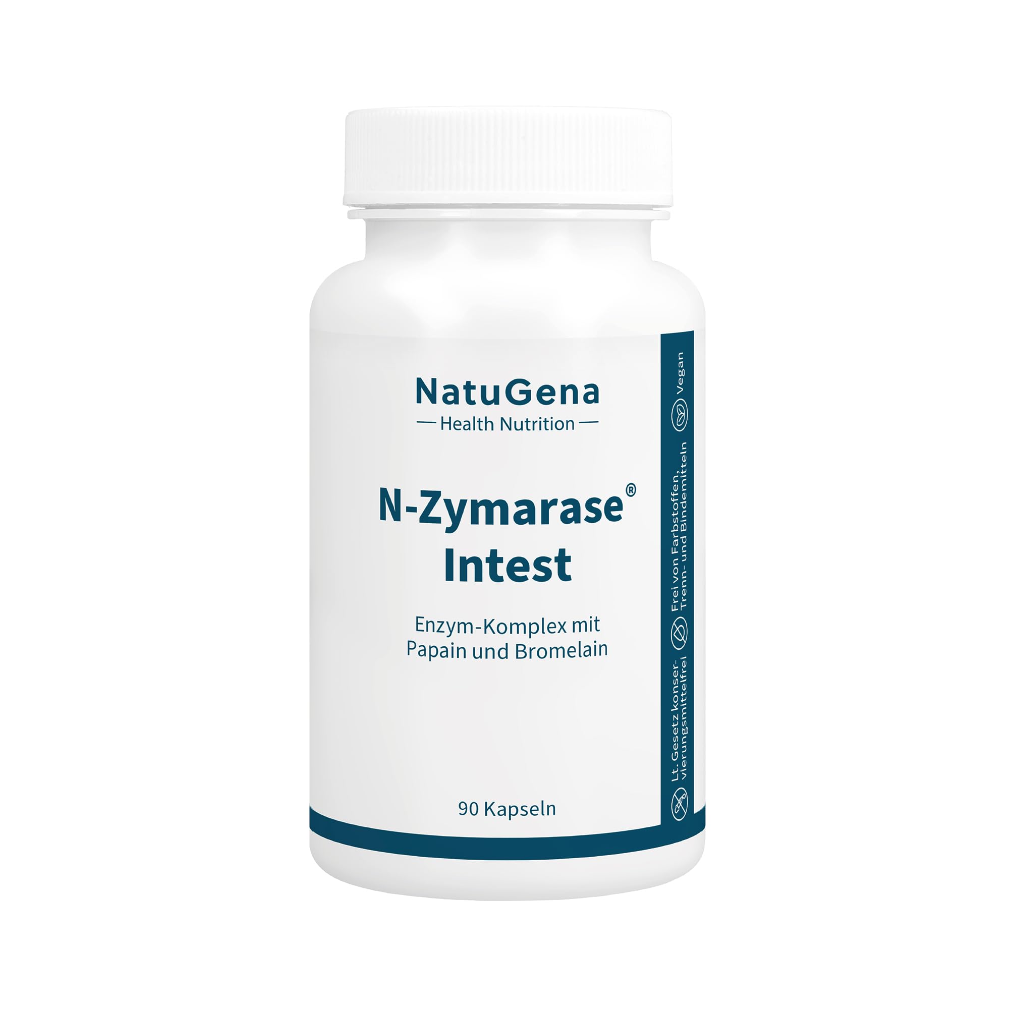 NatuGena N-Zymarase Intest, natürlicher Enzym-Komplex mit Papain und Bromelain, Verdauungsenzyme, 90 Kapseln (30 Tage Packung)