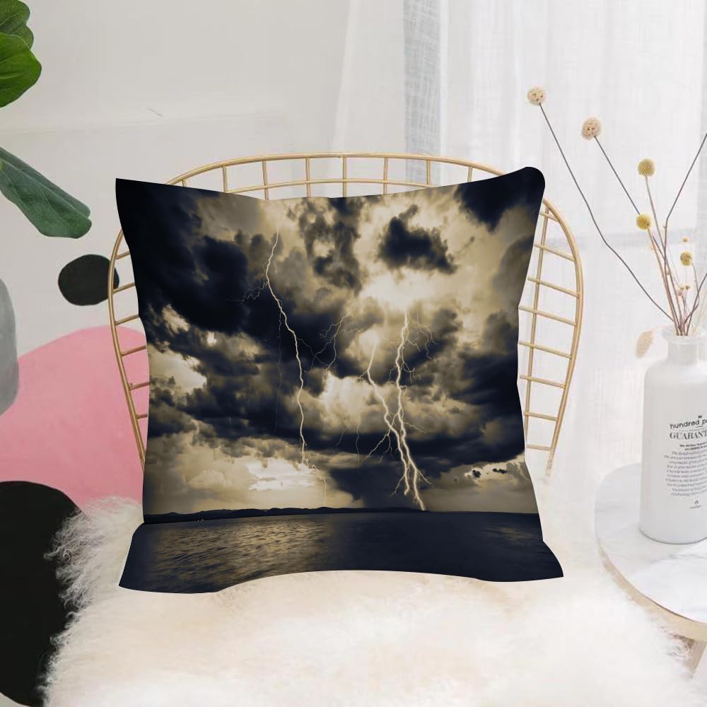 HYOSXW Cushion Cover,Throw Pillow Case Home Decorative for Living Room Bedroom Sofa Chair 16X16 Inch,lightning bolts reflection over the sea,Pillowcase 40X40cm