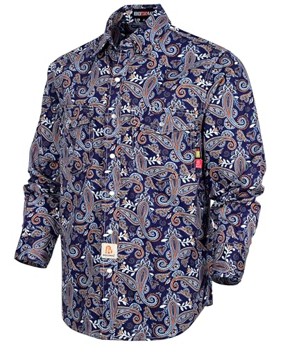 BOCOMAL FR Shirts Printed Paisley Lightweight Pearl Snaps Down Flame Resistant NFPA2112 CAT2 Work Shirt