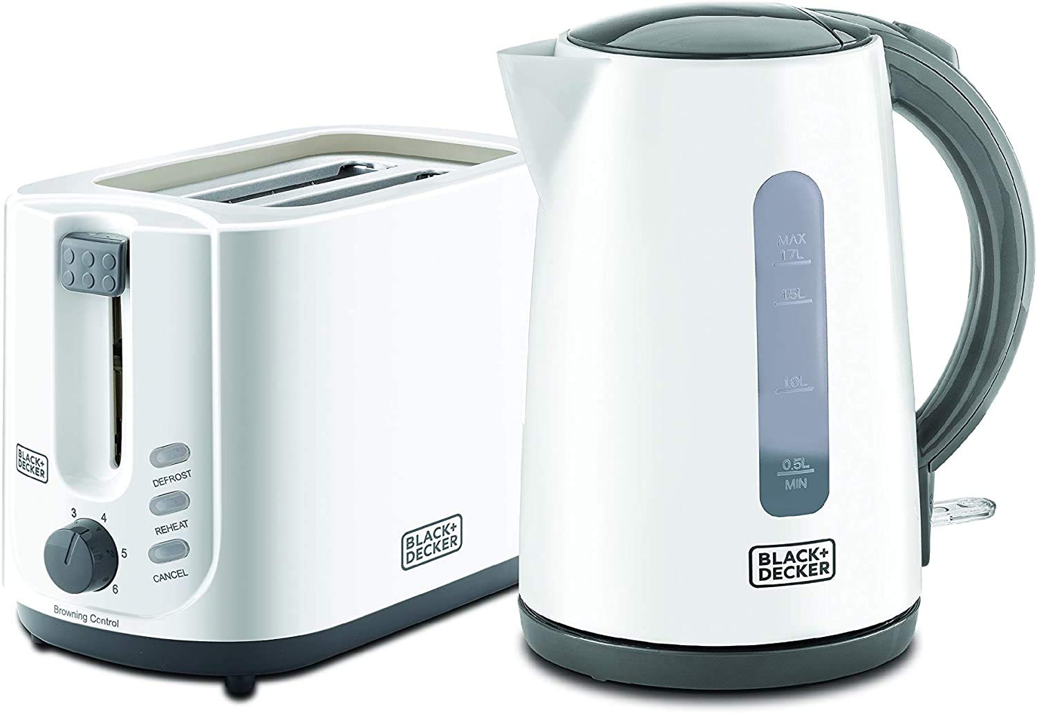 BLACK+DECKER 2 Slice Toaster + 1.7L Electric Kettle Breakfast Set, White - MBF70-B5,