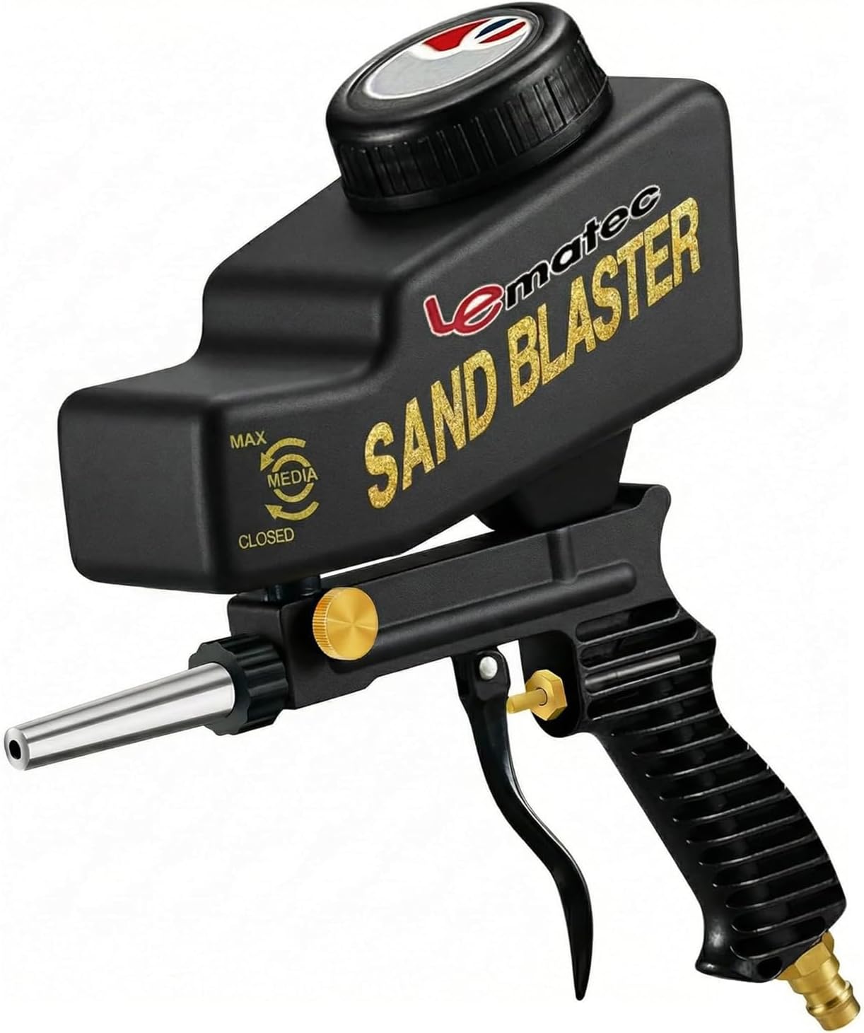 LE LEMATEC Portable Sand Blaster Gun Kit | Gravity Feed Air Tool for Rust Removal, Glass Etching & Paint Stripping | Requires 4 CFM @ 90 PSI Air Compressor - Sandblasting Steel Nozzle