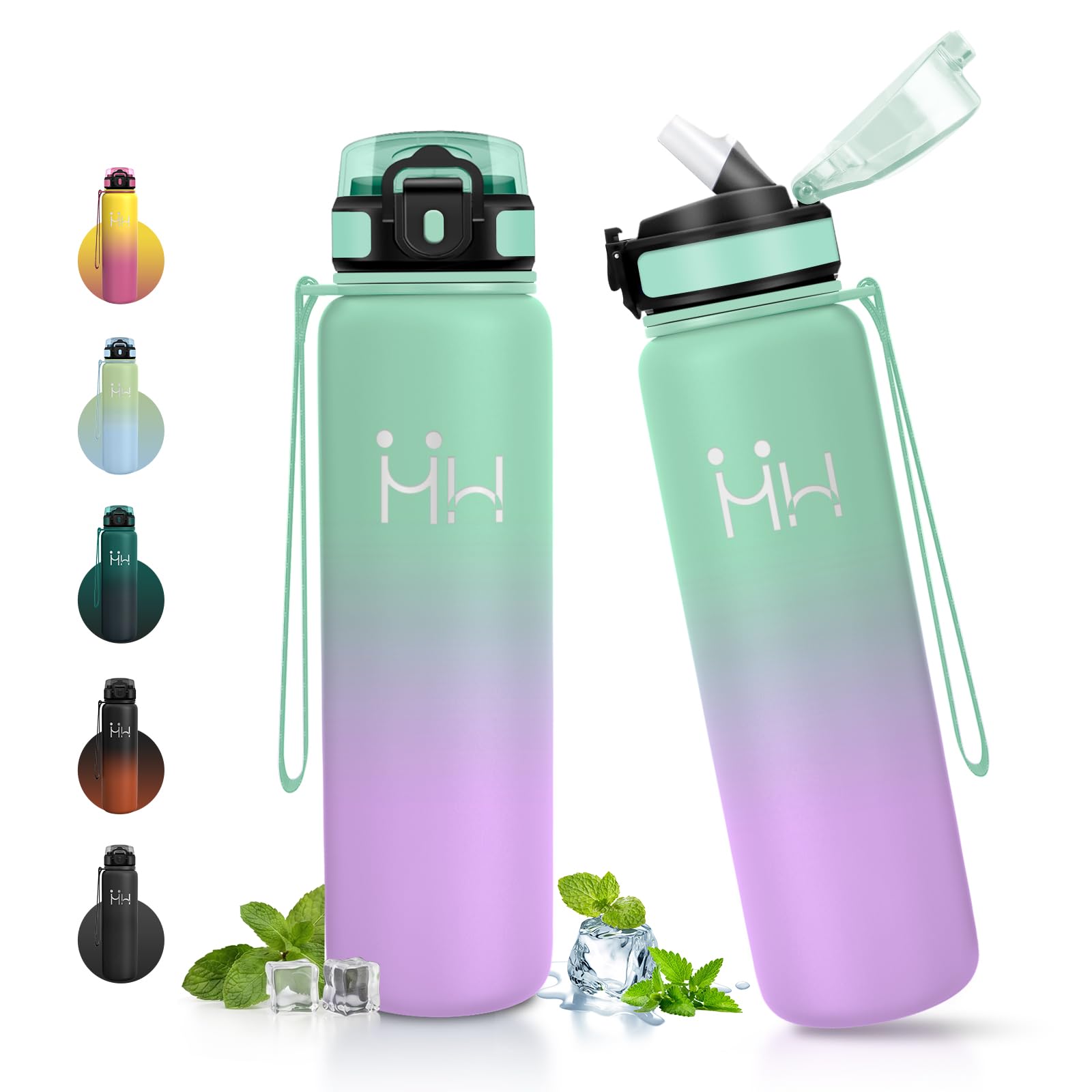 JAPORIA 1L Water Bottle with Straw, Stainless Steel Water Bottle, Insulated Water Bottle, BPA Free, Leakproof, for Yoga, Camping, Hiking, Outdoor, Sport