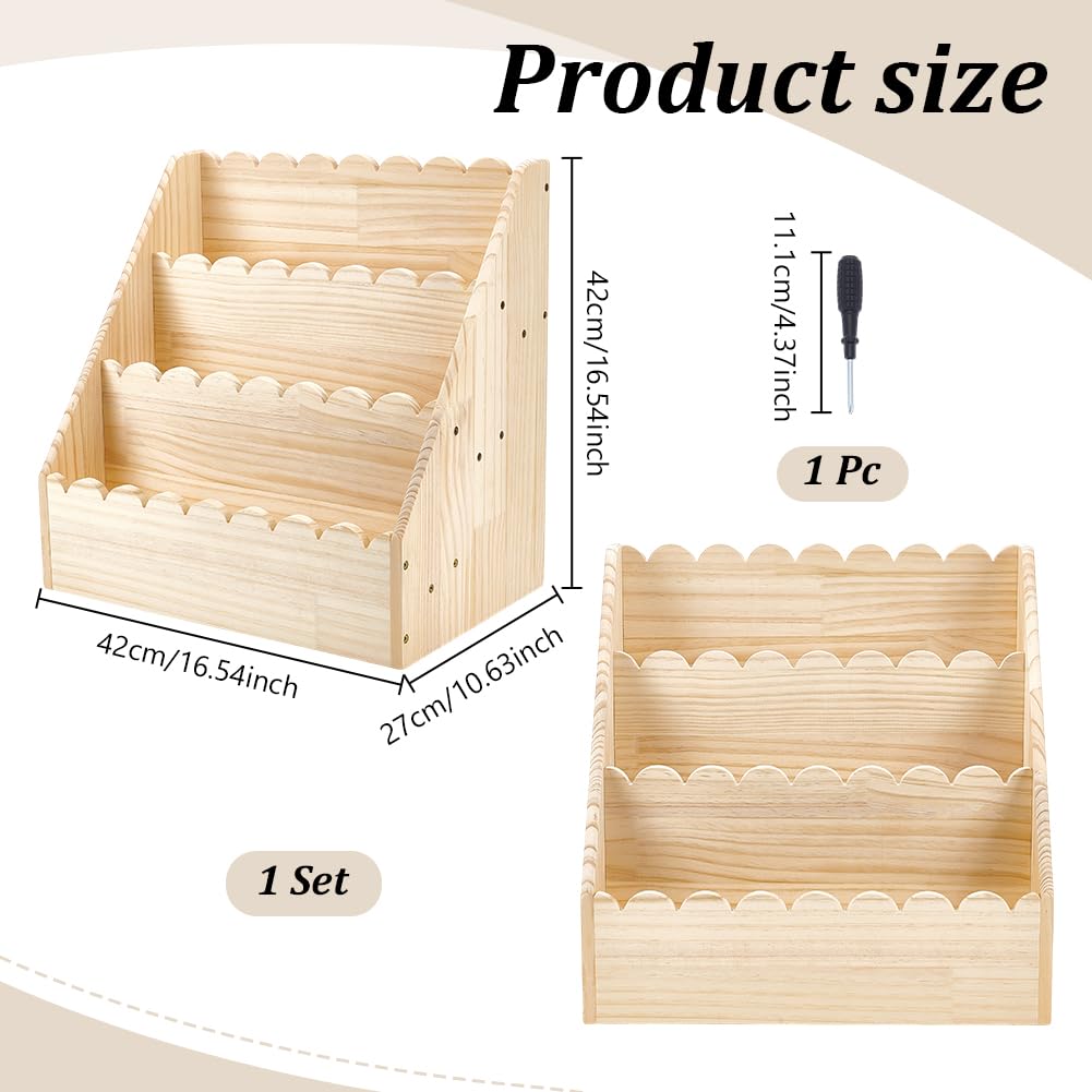UNICRAFTALE Étagère à Livres en Bois à 3 Niveaux avec Bordure Festonnée Petite Bibliothèque en Bois 27x42x42cm de Faute Hauteur Rangement à Livres pour Tout Petits Détachable Organisateur de Bureau