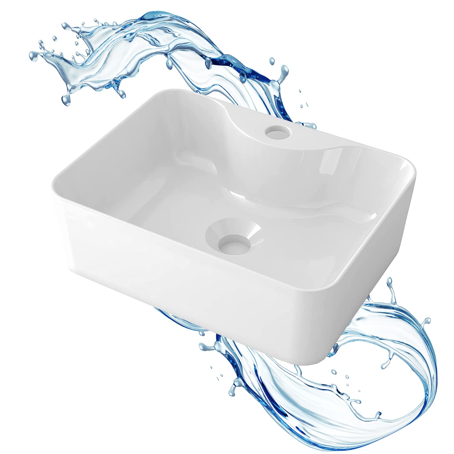 Starbath Plus - White Ceramic Washbasin - Rectangular Shape - With Tap Hole - Measures 41 x 31 x 13 cm - Ideal for Putting on Countertops in Bathroom and Toilet Furniture