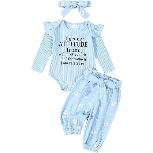 Kaipiclos Newborn Infant Girl Clothes Rib Knit Romper Daisy Print Pants Headband Baby Clothes for Girls 0 3 6 12 18 24 Months