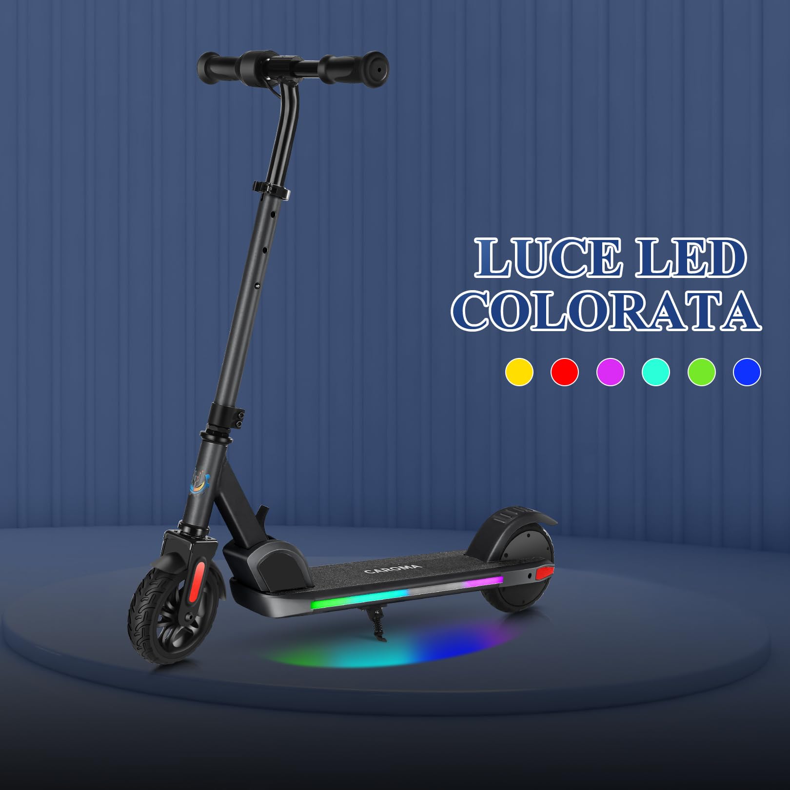 Caroma Monopattino elettrico per Bambini dai 8 ai 12 anni, Motore da 150W, 17 km/h, 80 Minuti di Autonomia, Velocità E altezza Regolabili, Luci Colorate, Display a LED, Ragazzi