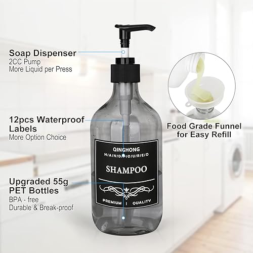 Miniatura 2 de Juego de 3 dispensadores de champú y acondicionador, botellas de champú recargables de 16 onzas con bomba de acero inoxidable, dispensador de jabón