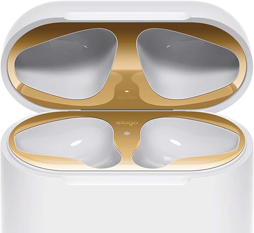 elago Protector antipolvo mejorado para AirPods (dorado, 2 juegos) – Película a prueba de polvo, aspecto lujoso, video de fácil instalación, chapado