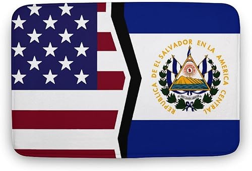 Alfombra antideslizante de terciopelo coral con bandera de Estados Unidos y El Salvador, alfombra de cocina para baño, tapete de bienvenida para