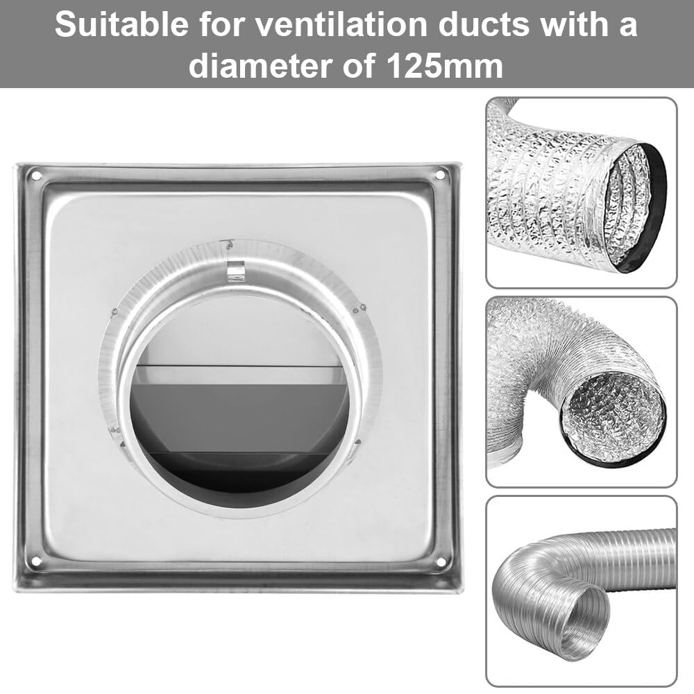 100mm Rettangolare Griglia Di Ventilazione Acciaio Inox Griglie D'Aerazione con Protezione Antivento e Rete Anti Insetti Griglia Argento