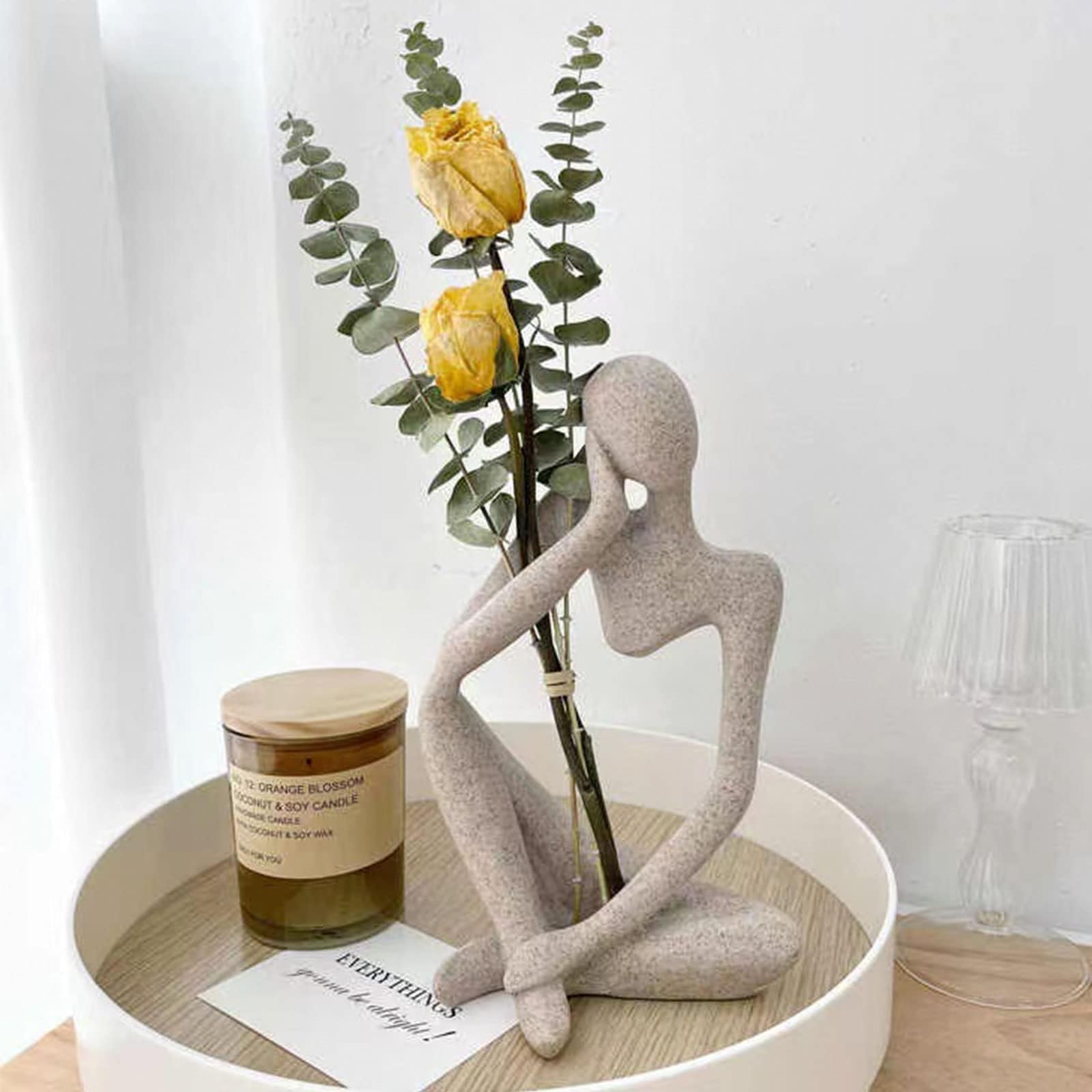 Sponsored Ad – Azonee Thinker Sculptures with Dried Rose Eucalyptus, Sandstone Resin Thinker Statue Ornaments, Abstract Style Housewarming Gifts, Modern Creative Living Room Dining Desk Decorations (Small)