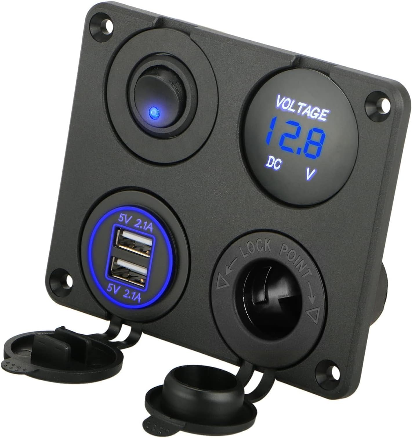 Linkstyle 4 in 1 Charger Socket Panel, 12V Dual USB A Charger Port ...
