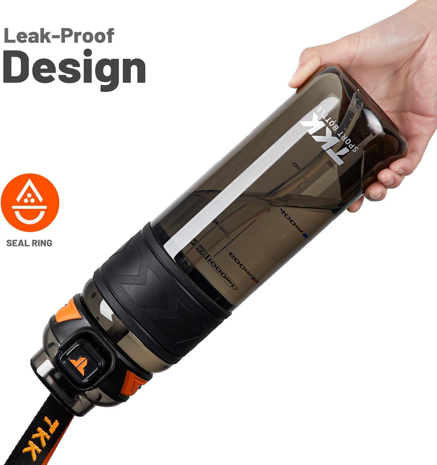 TKK Sports Water Bottles with Removable Straw 34 oz Leak-proof Flip Top Lid BPA Free Tritan Bottles with Strap for School, Fitness, Gym, Outdoor, Black - Image 5