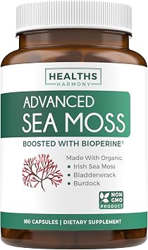 Organic Irish Sea Moss Capsules - Organic Sea Moss Capsules with Bladderwrack Burdock Root and Black Pepper Extract for Enhanced Absorption - Vegan Non-GMO & Made in the USA (3 Month Supply)