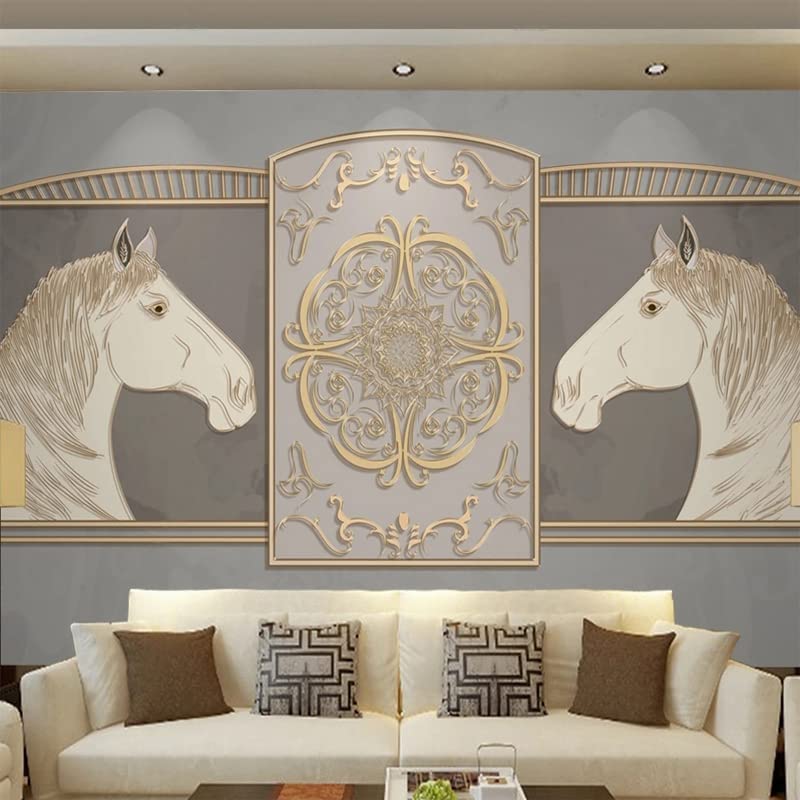 Papier peint grand mur salon KOMEDO 3D cheval or chambre 250x175