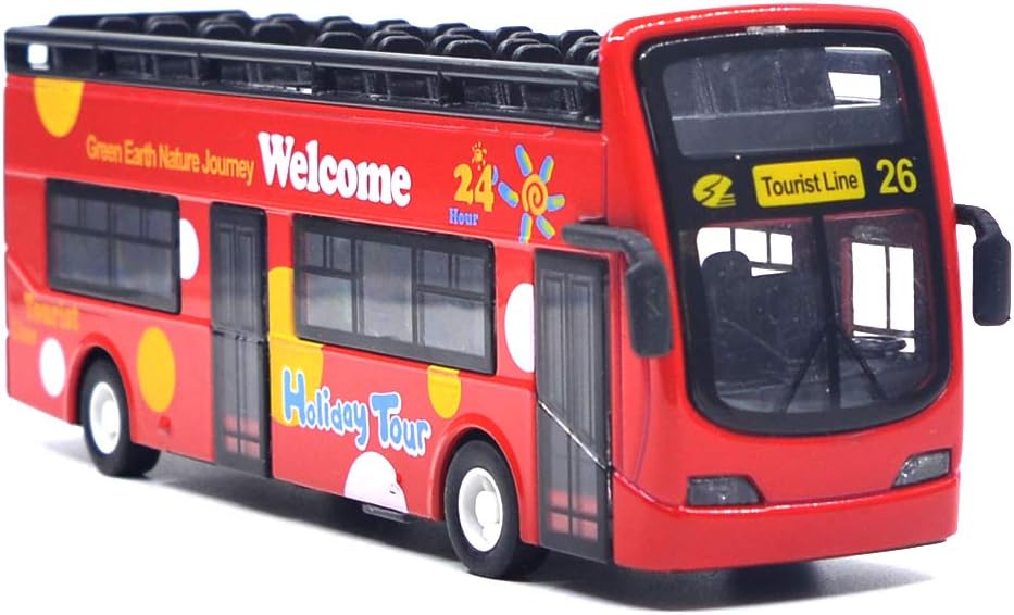 Ailejia (Red) - City Bus Sightseeing Double Decker Bus Model Open Top Pull Back Toy Die Cast Pull Back Vehicles Mini Model Car Lights and Music (Red)