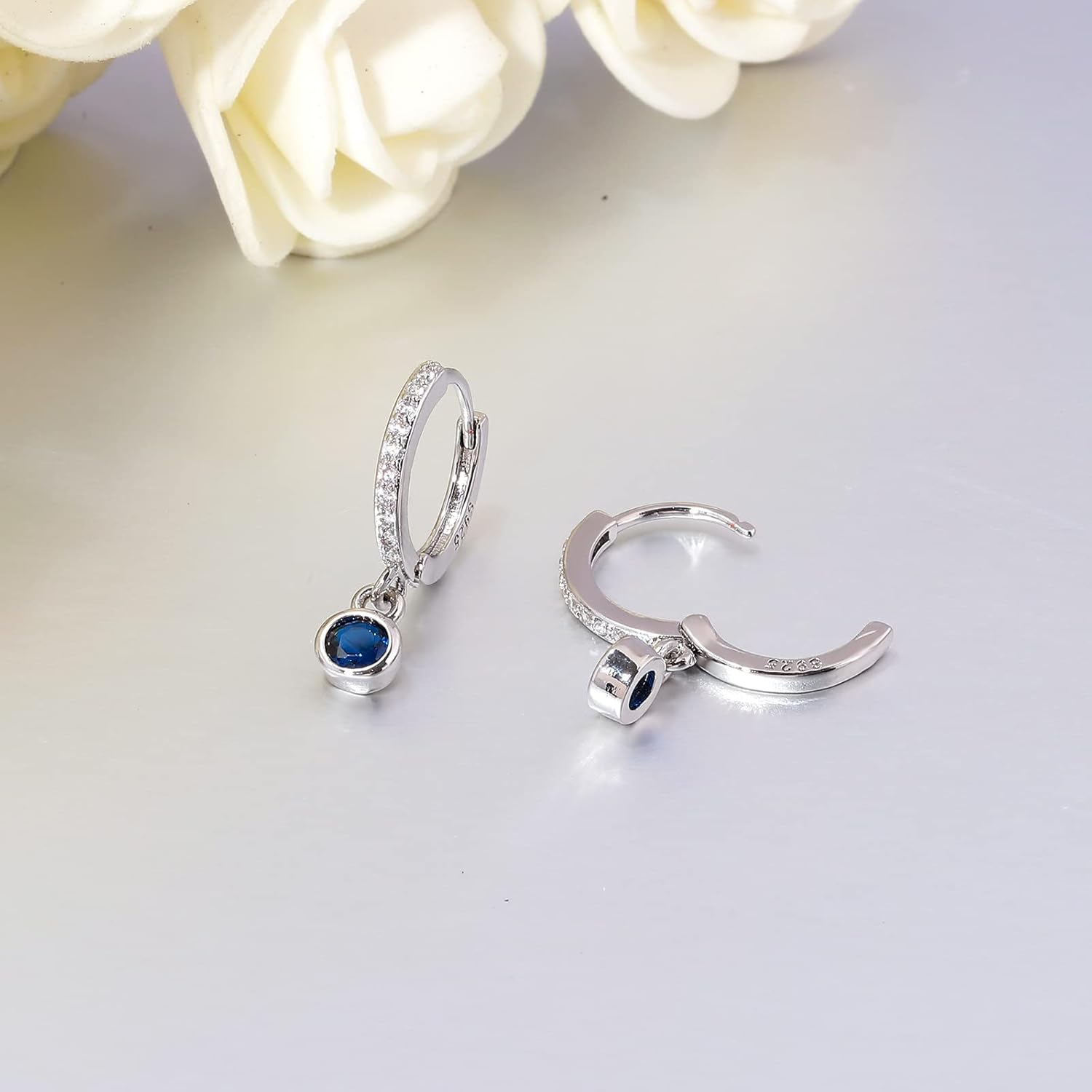 CiNily Small Dangle Hoop Earrings for Women Girls,14K White Gold Mini Huggie Hoop Earrings Hypoallergenic Diamond Drop Earrings Dainty Cute Cubic Zirconia Dangle Hoops Jewelry Gifts - Image 6