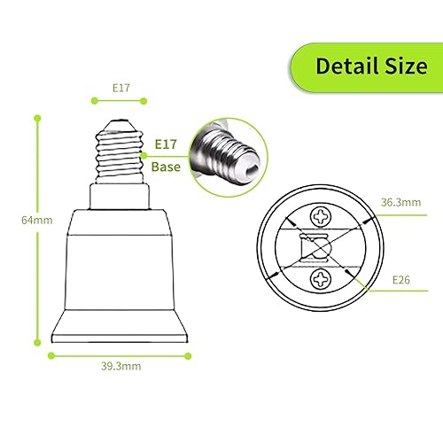 Miniatura 6 de Paquete de 2 adaptadores de enchufe de luz E17 a E26 E27, convertidor de tornillo de base de bombilla (adaptador E17 a E26)