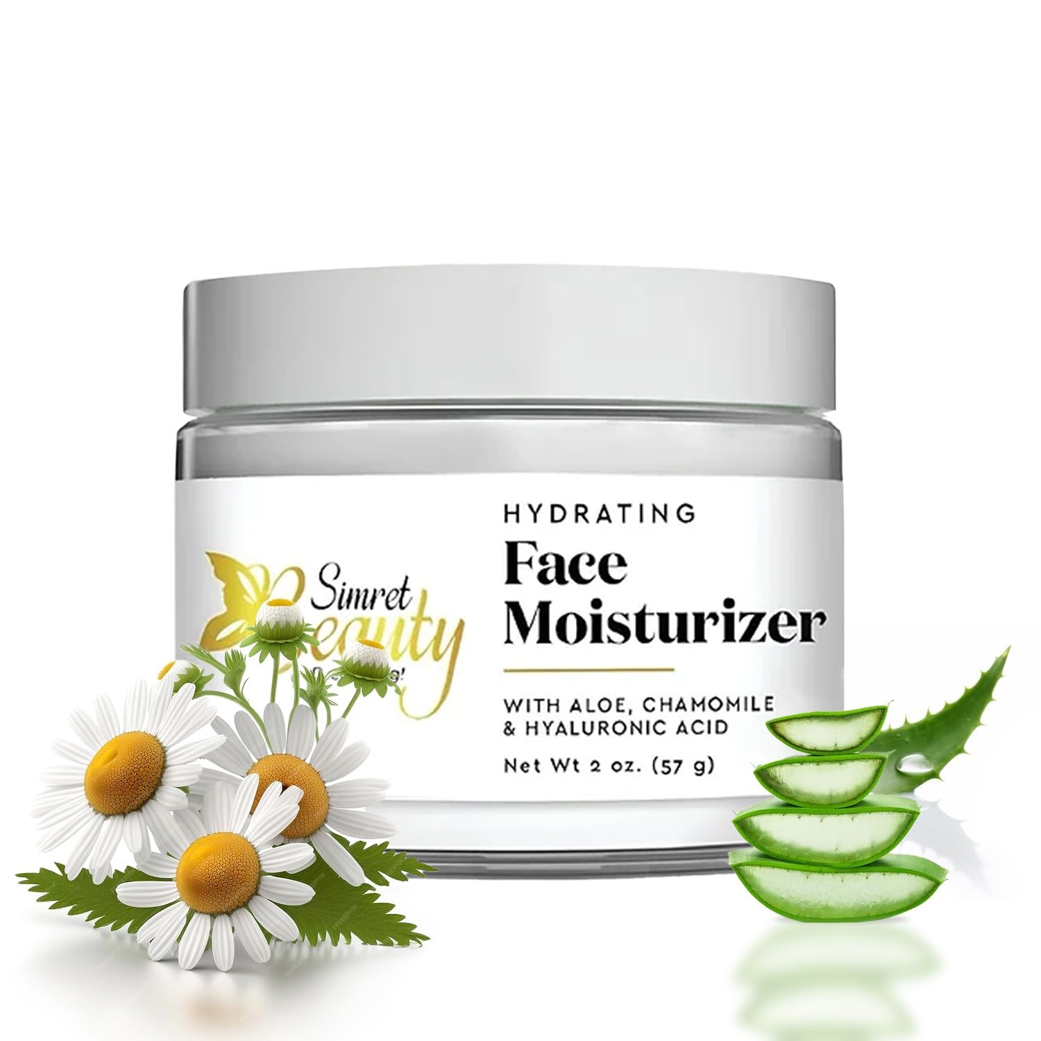 Hydrating Face Moisturizer - Daily Face Cream with Hyaluronic Acid, Vitamin E & C, Chamomile & Aloe for Oily, Acne-Prone, and Sensitive Skin - Vegan, Cruelty-Free, 2 oz