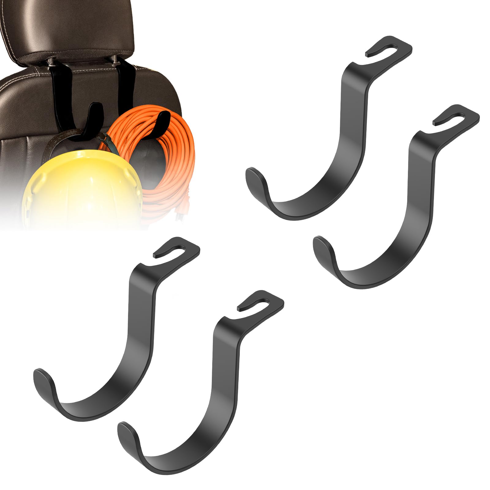 Travel Depot XL Hard Hat Holder for Truck, Heavy-Duty Headrest Hooks, 4PK