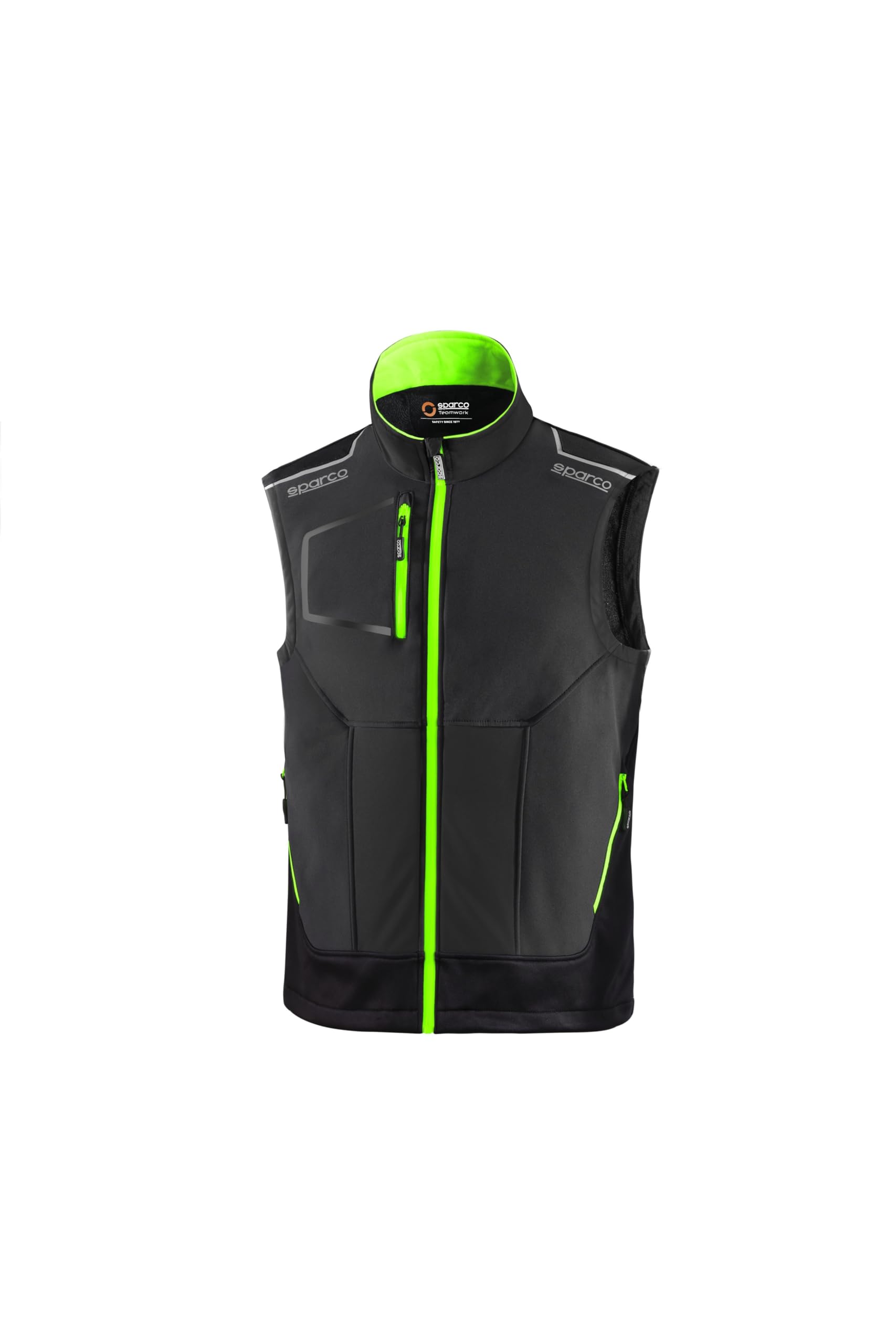 Sparco - Chaleco Tech Illinois GSVF - Material Antiabrasión en Hombros - Cremallera Impermeable Central - Reflectante de Alta Visibilidad - Talla XS