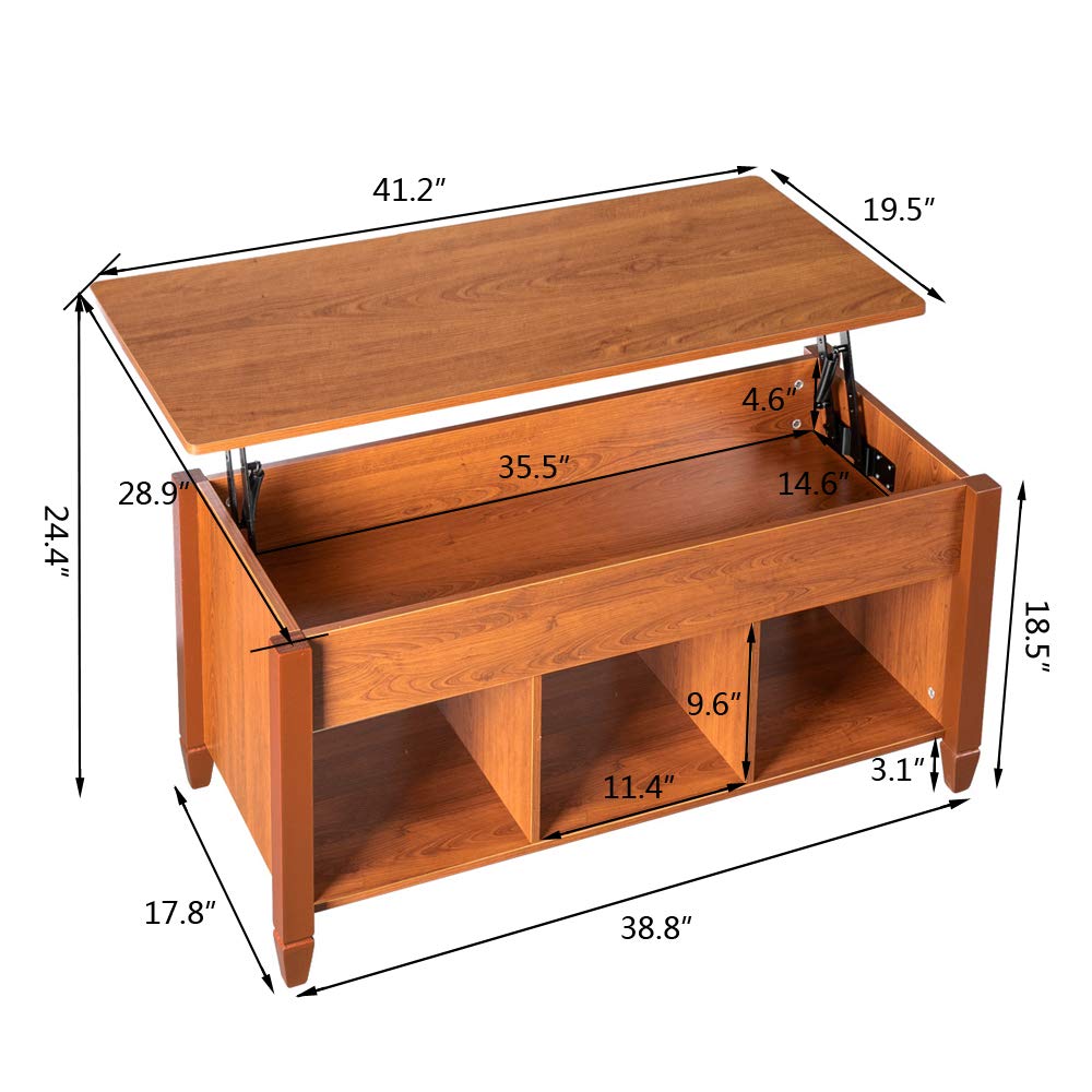 Bonnlo Couchtisch höhenverstellbarer Wohnzimmertisch, rechteckiger Sofatisch mit 2 Ablagen, Kaffeetisch mit offenem und verstecktem Stauraum, 105x 50 x 49 cm, Braun-Eiche