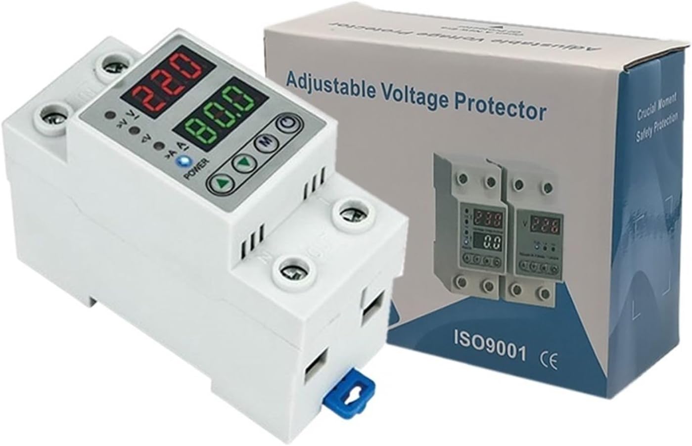Digital Adjustable Over & Under Voltage Protector Dual Display 40A 63A 230V Din Rail Relay Surge Limit Current Protection(40a)