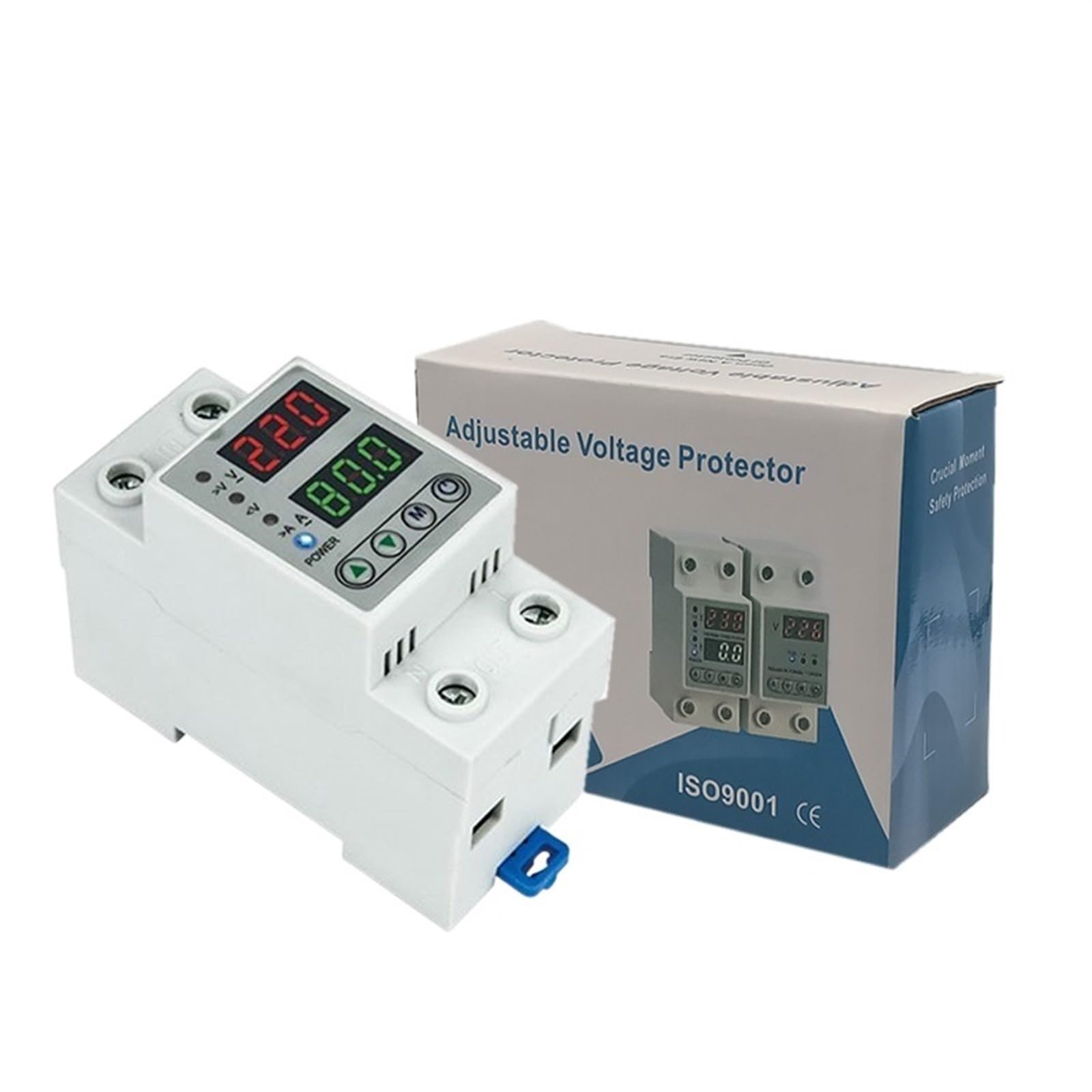 VDOQTLJT Digital Adjustable Over & Under Voltage Protector Dual Display 40A 63A 230V Din Rail Relay Surge Limit Current Protection(40a)