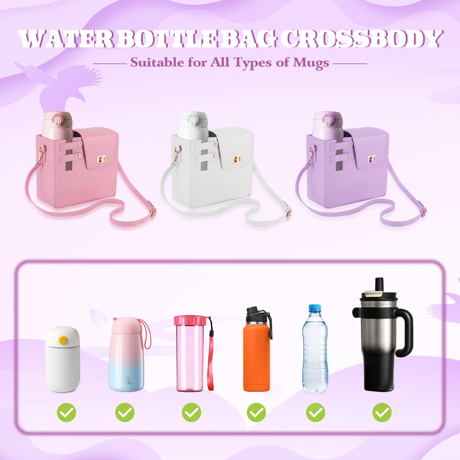 Gugxiom Bolsa de Almacenamiento para Tazas de Agua, Bolsa de Almacenamiento Portátil Multifuncional de PU con Soporte para Botella de Agua para Viajes Al Aire (Purple)