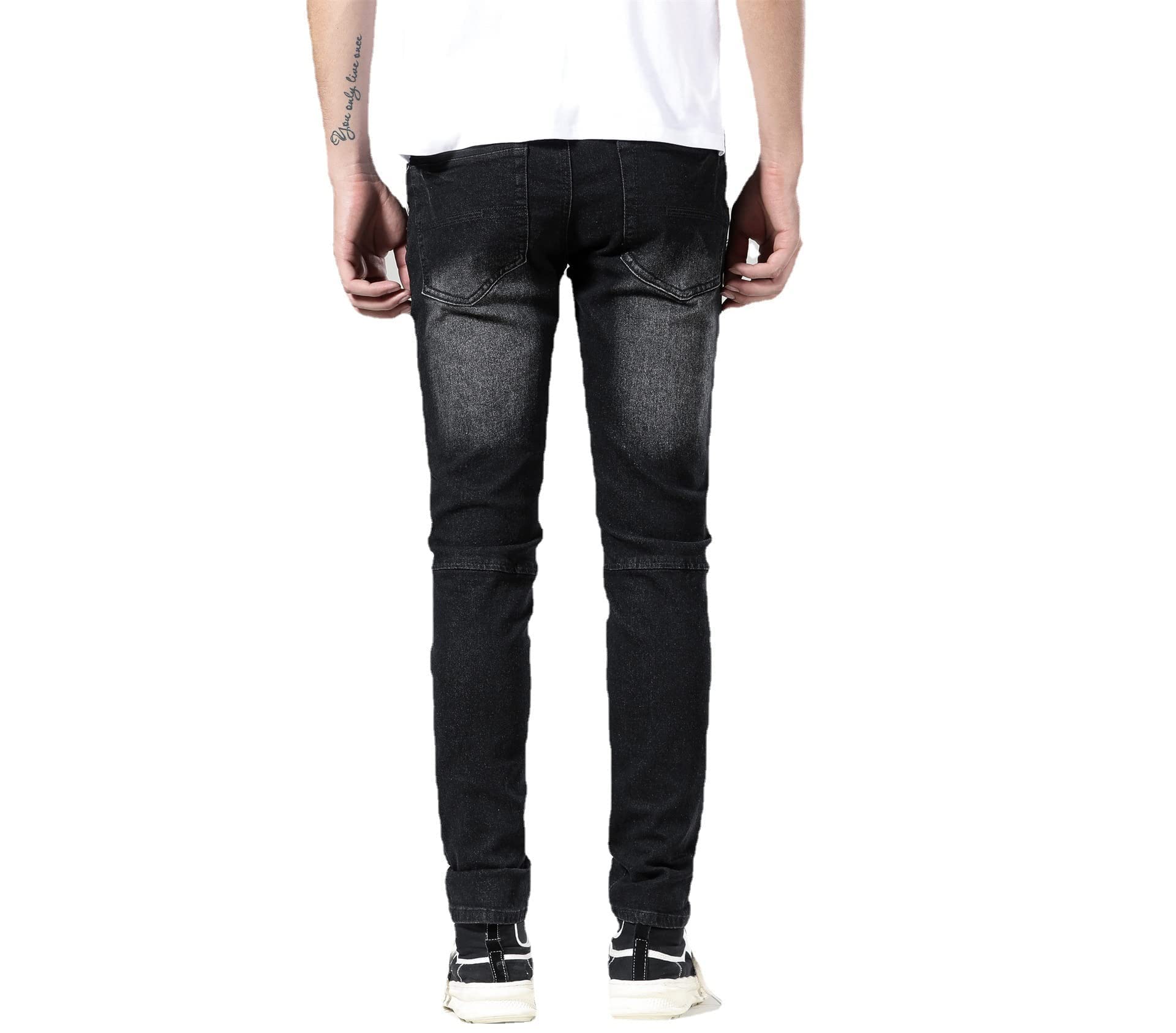 Skinny Slim Fashion męskie podarte proste dziury Hip Hop Biker Stretch Jeans, Czarny (1617), 34W / 31L