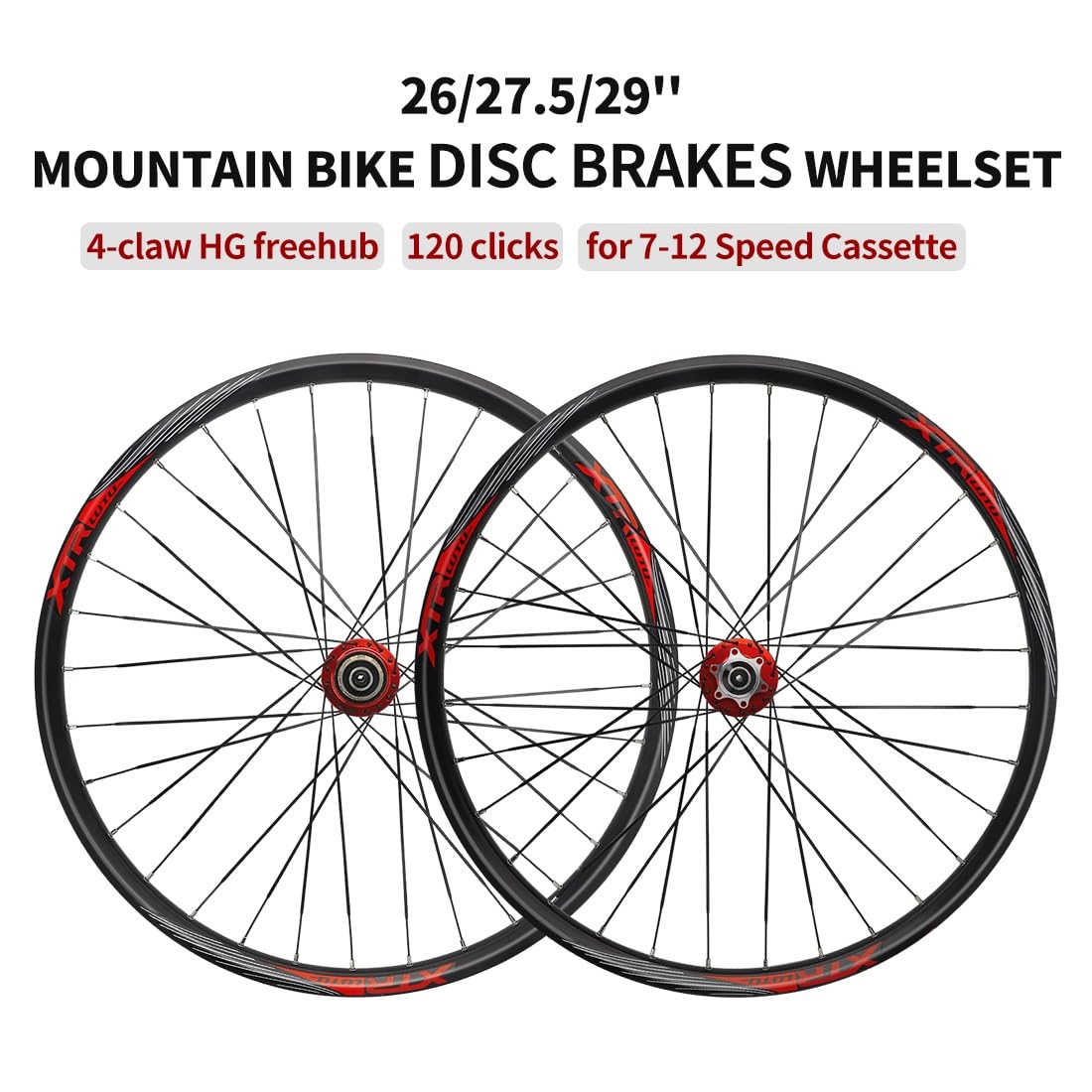 Ruote per mountain bike da 26", 27,5" e 29", ruote MTB a sgancio rapido, freno a disco, cerchio in lega di alluminio ultraleggero, set di ruote anteriori e posteriori da 32 fori, 120 clic, per casset