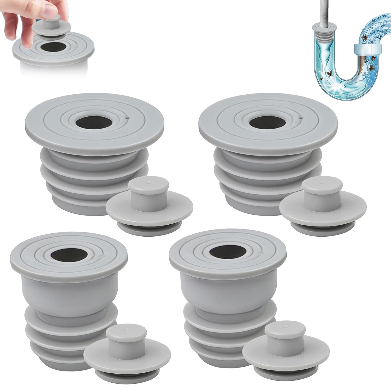 Hounyou 4 Pcs Washing Machine Pipe Connector, 35-40mm & 45-50mm Odour Control Waste Pipe Connector with Built-in Valve for Bathroom, Kitchen & Laundry Room