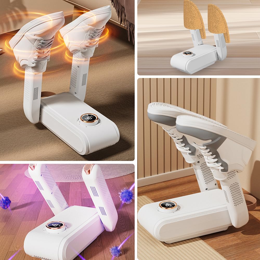 Secador de Zapatos Eléctrico, Secador Zapatillas Deporte con Temporizador y Luz UV, Secador Botas Futbol Plegable, Secador de Botas de Esquí para Botas de Esquí, Sombreros, Calcetines y Guantes