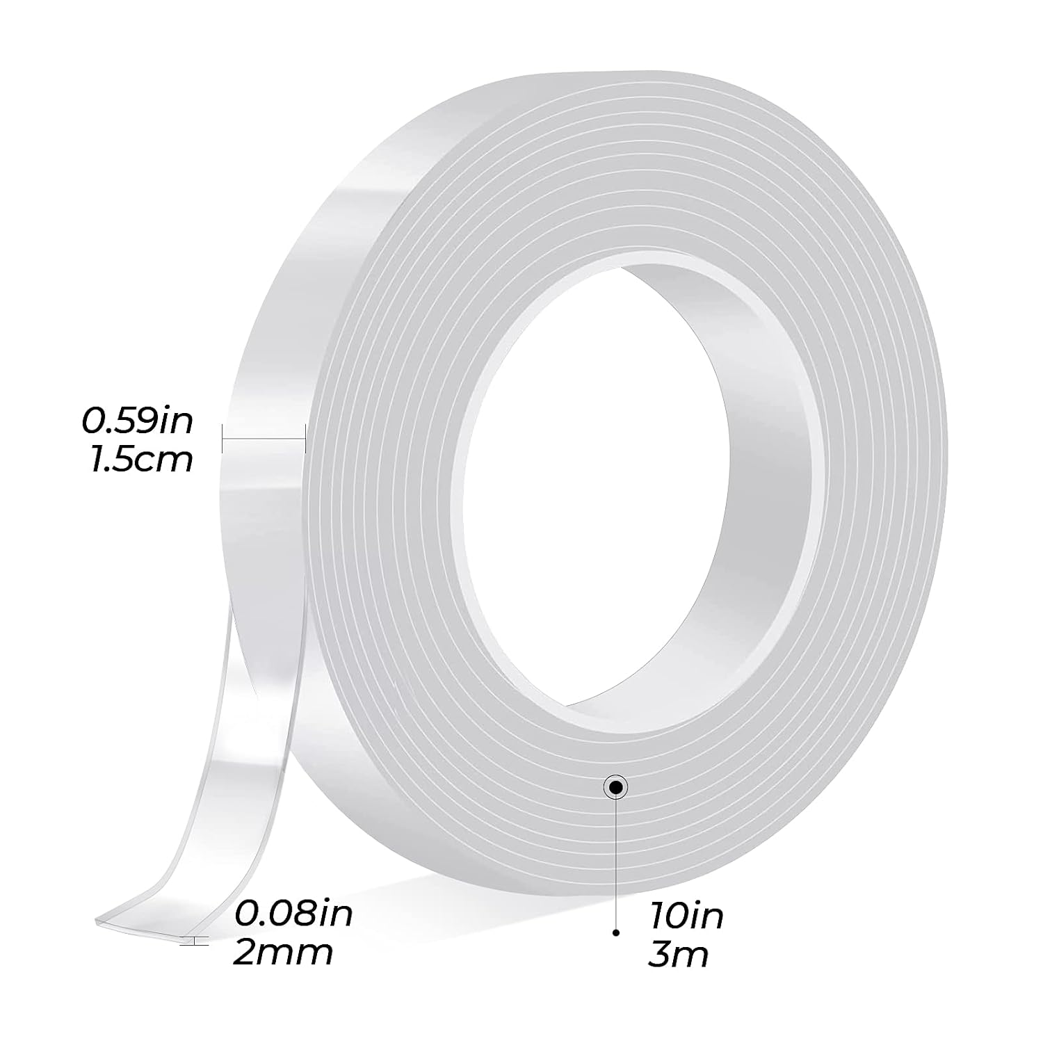 QEZEZA Nano Double Sided Tape (10' x 0.59'' x 0.08''), Multipurpose Removable Adhesive Tape for Home & Office, Use for Paste Posters, Photo Frames, Wall Stickers, Hooks and Gadgets