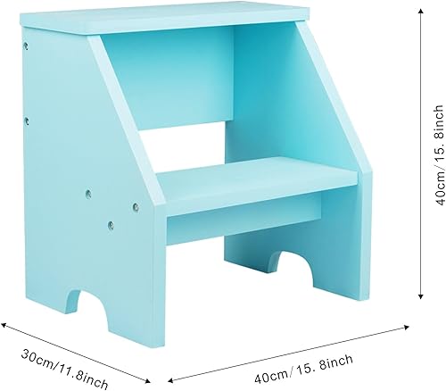 Miniatura 5 de Taburete apilable de madera de 2 niveles, taburete escalonado para baño, taburete de doble paso para cepillar los dientes, organizador de