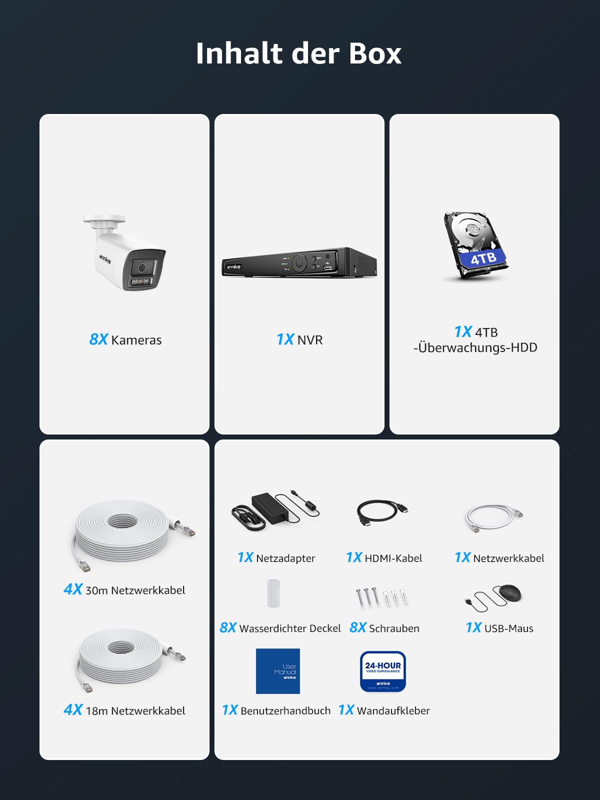 ANNKE H800 4K Überwachungskamera Set, Videoüberwachung mit 8X 8MP PoE IP Kamera und 12MP 16CH NVR 4TB HDD, Personenerkennung und Fahrzeugerkennung, IP67, 30M IR Nachtsicht für Aussen Innen