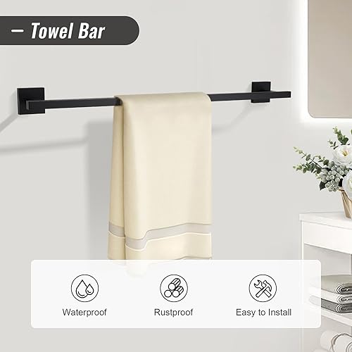 Miniatura 2 de YACVCL Juego de accesorios de baño negro, juego de 5 accesorios de baño, juego de barra de toallas de baño de 23.6 pulgadas, toalleros de acero