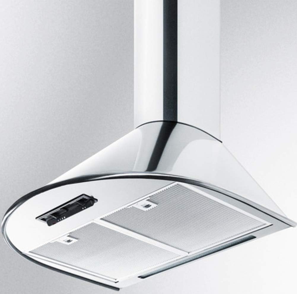 Summit Appliance SEH6624CADA ADA Compliant 24" Wide European Wall-Mounted Range Hood in Stainless Steel with a Curved Canopy and Chimney Design, 600 CFM Blower, Two Aluminum Cassette Filters