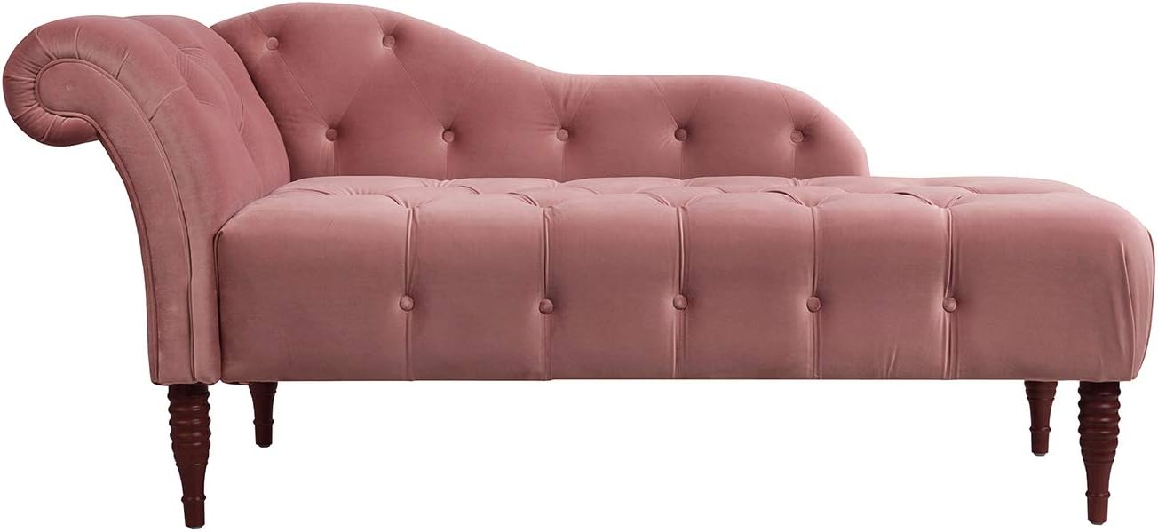 Samuel Tufted Roll Arm Chaise Lounge, Ash Rose Pink Velvet
