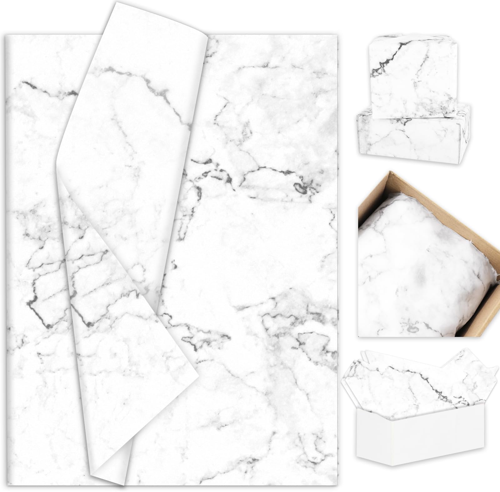 100 Sheets Marble White Tissue Paper Modern Gift Wrapping Paper Art Craft Paper for DIY Crafts Baby Shower Birthday Party Decor, 14 x 20 Inch