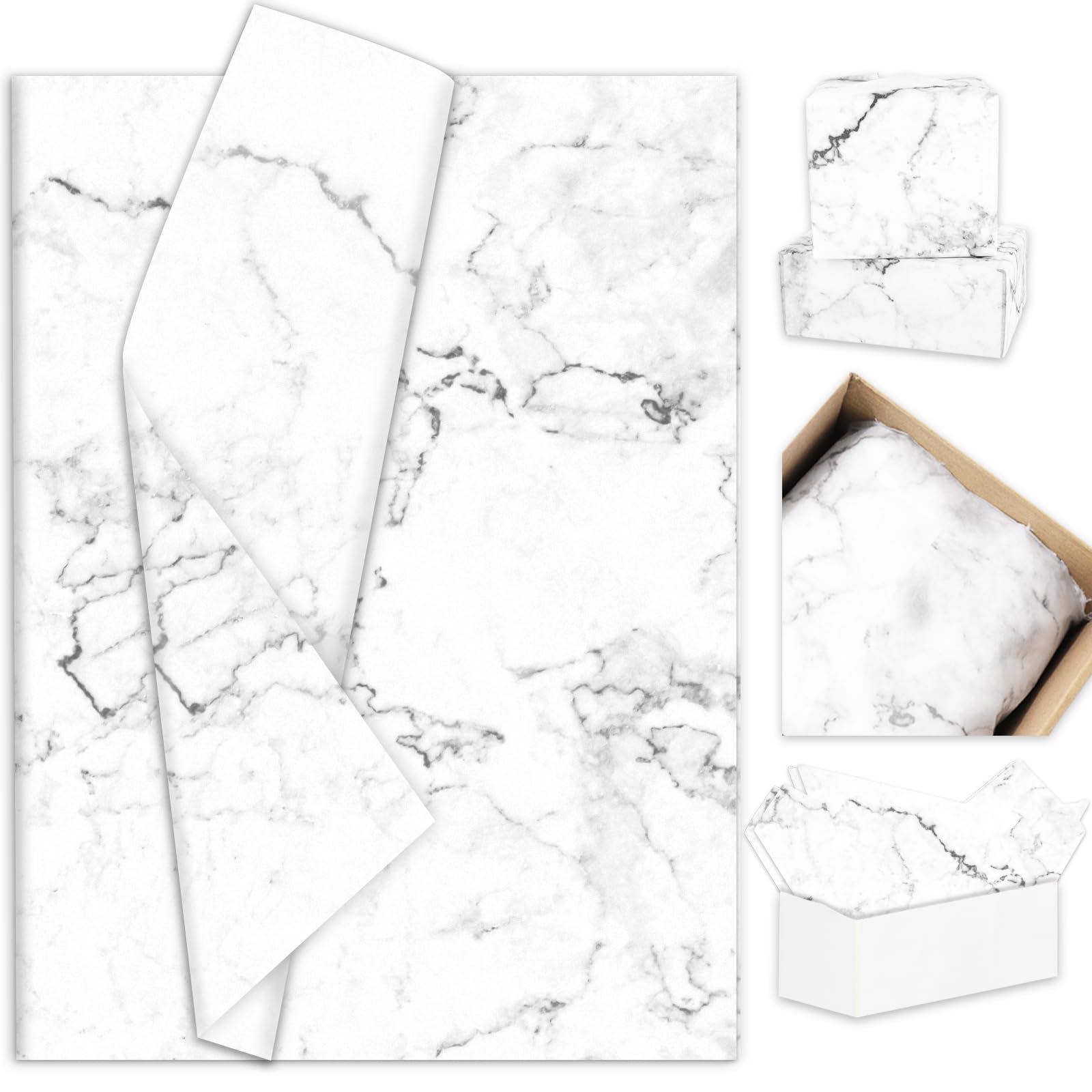 JarThenaAMCS 100 Sheets Marble White Tissue Paper Modern Gift Wrapping Paper Art Craft Paper for DIY Crafts Baby Shower Birthday Party Decor, 14 x 20 Inch